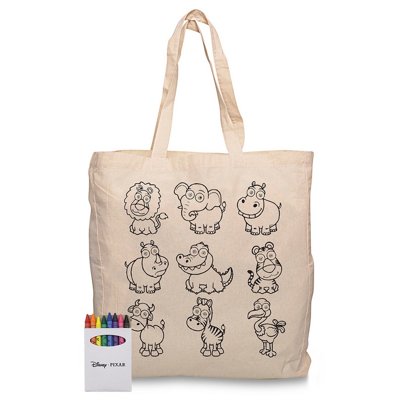 Squiggle Calico bag with gusset + Crayon set