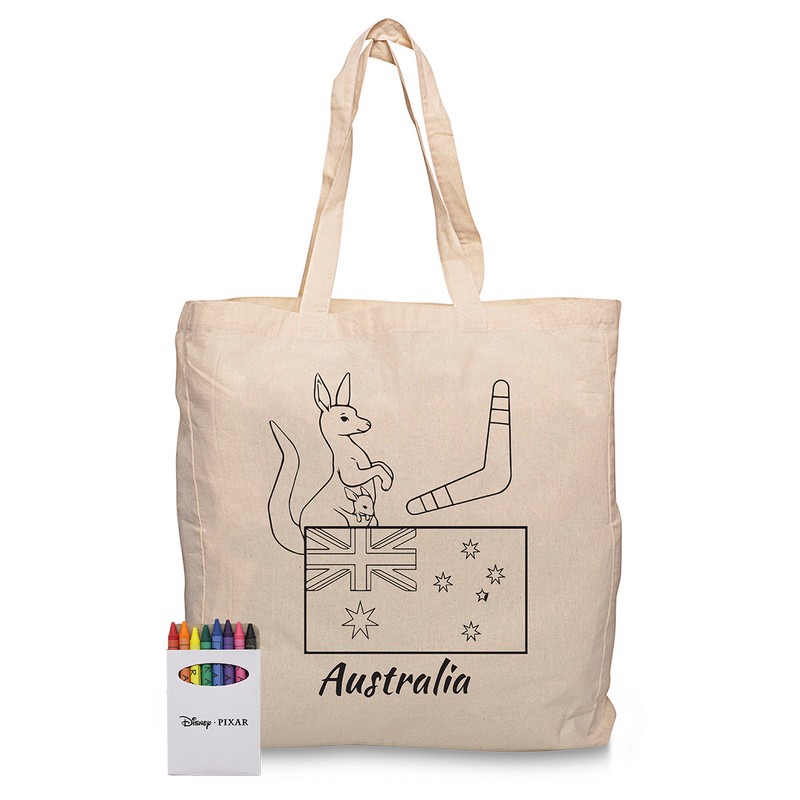 Squiggle Calico bag with gusset + Crayon set