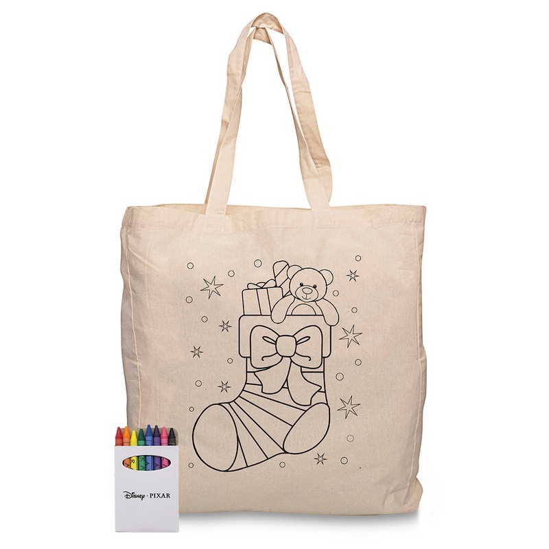Squiggle Calico bag with gusset + Crayon set