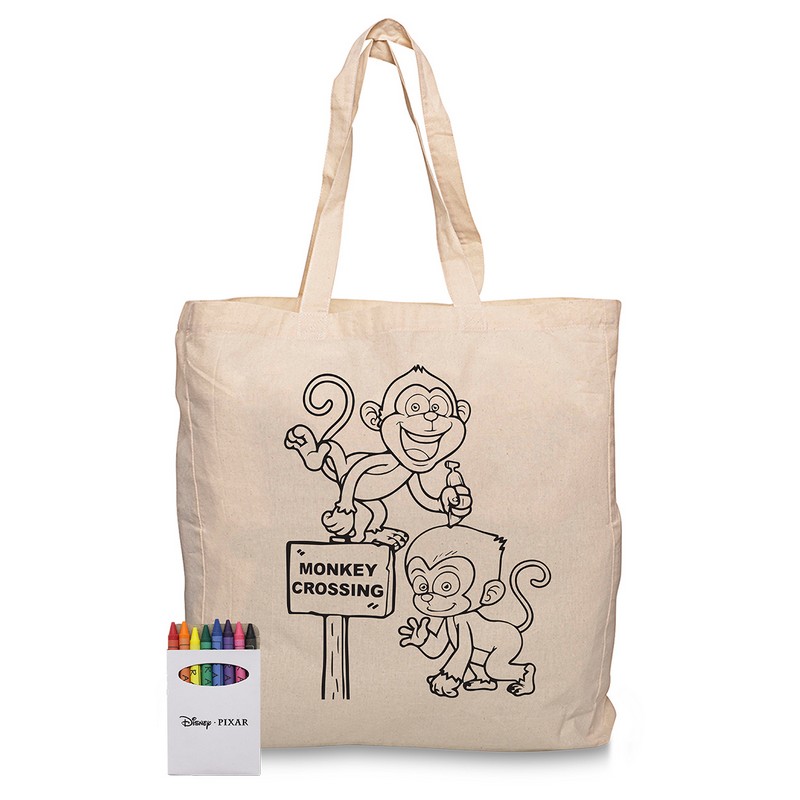 Squiggle Calico bag with gusset + Crayon set