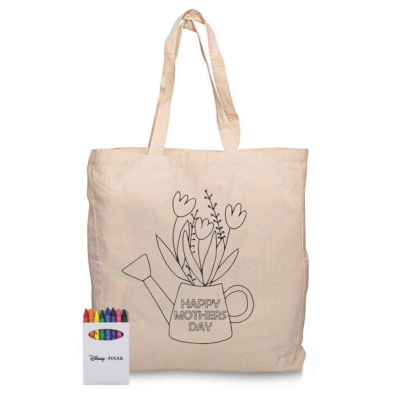 Squiggle Calico bag with gusset + Crayon set