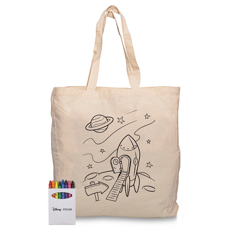 Squiggle Calico bag with gusset + Crayon set