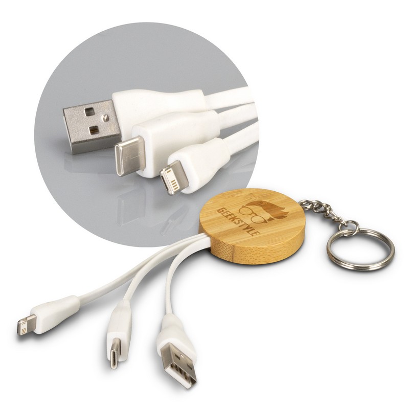 121411 - Bamboo Charging Cable Key Ring - Round